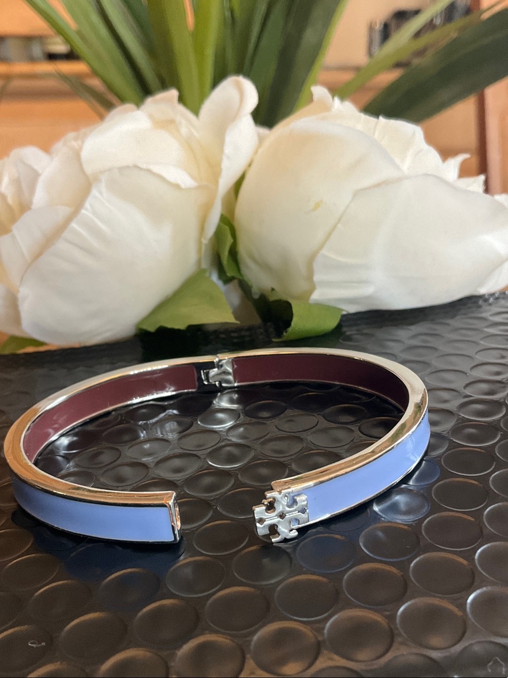 Tory Burch Pastel Blue Enamel Logo Bangle Bracelet
